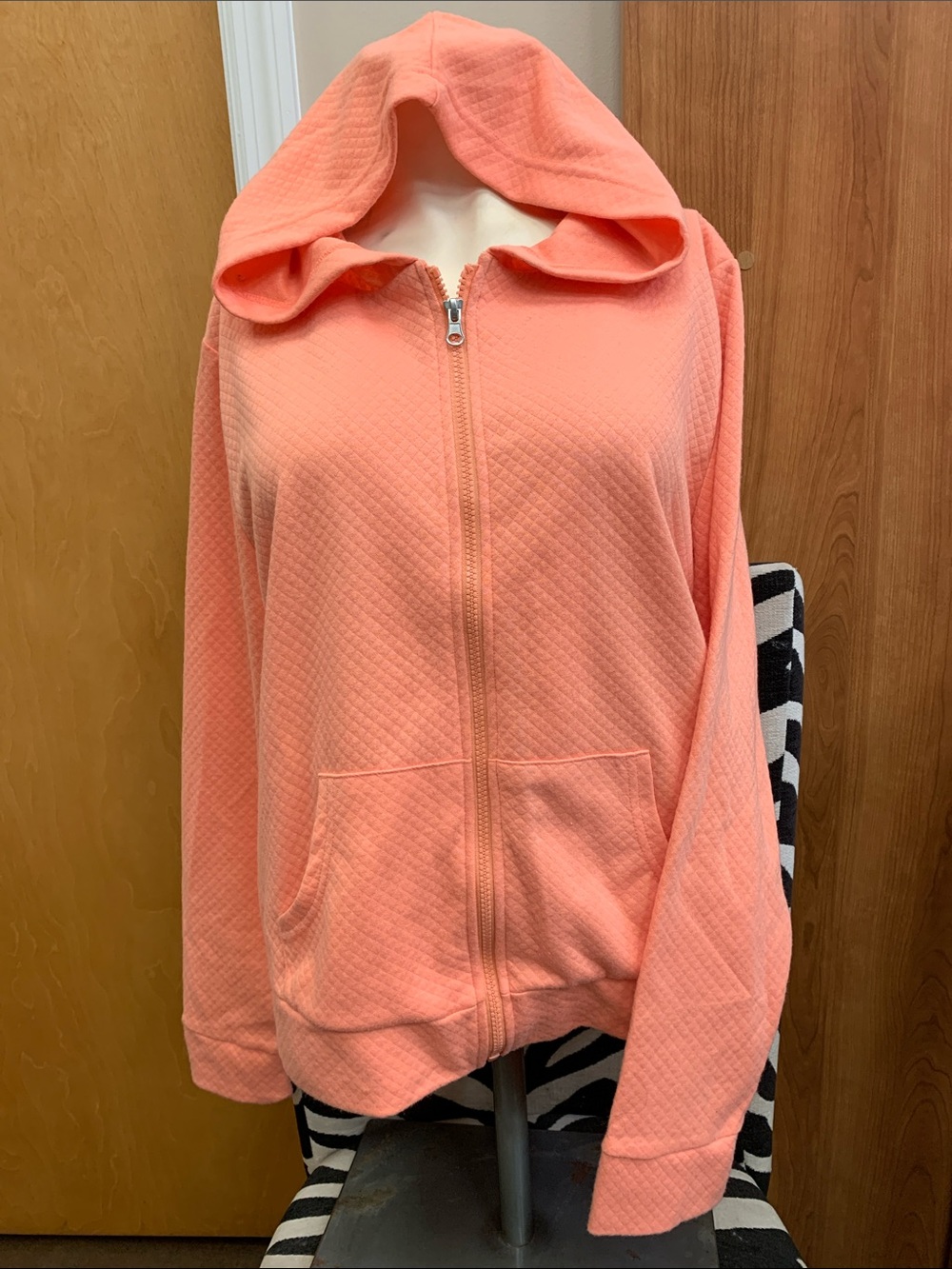 Women's Hooded Coral Quilted Full Zip Jacket